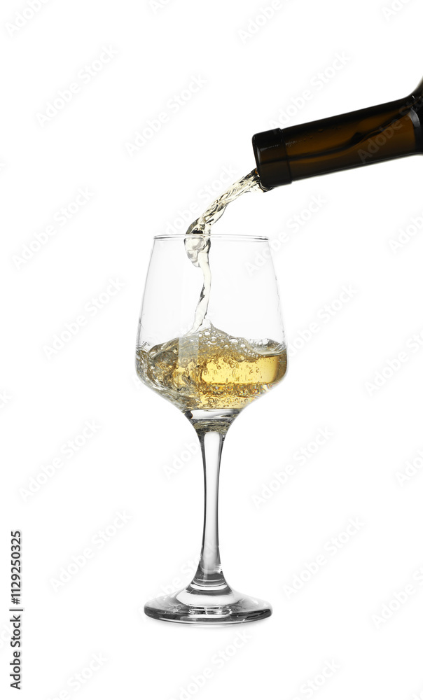 Pouring wine into glass on white background Pouring wine into glass on white background