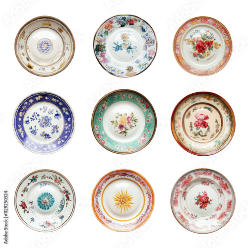 Vintage Plate Collection isolated on transparent background, Set of