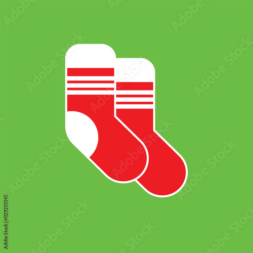 The red Santa Claus socks, surrounded by Christmas ornaments, are captured in a playful and vibrant vector illustrator artwork.