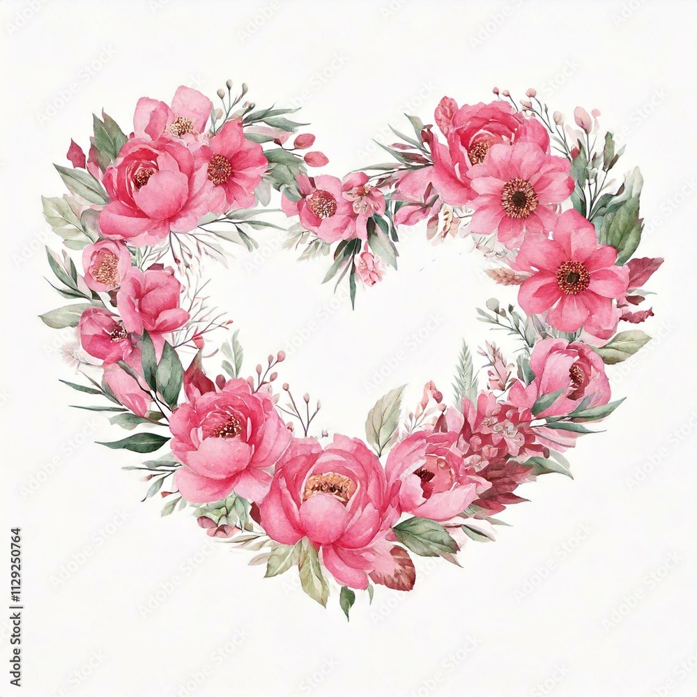 Floral wreath heart. Elegant floral collection with beautiful flowers and leaves in watercolor, hand drawn. Design for invitation, wedding or greeting cards. Vector Floral wreath heart. Elegant floral collection with beautiful flowers and leaves in watercolor, hand drawn. Design for invitation, wedding or greeting cards. Vector