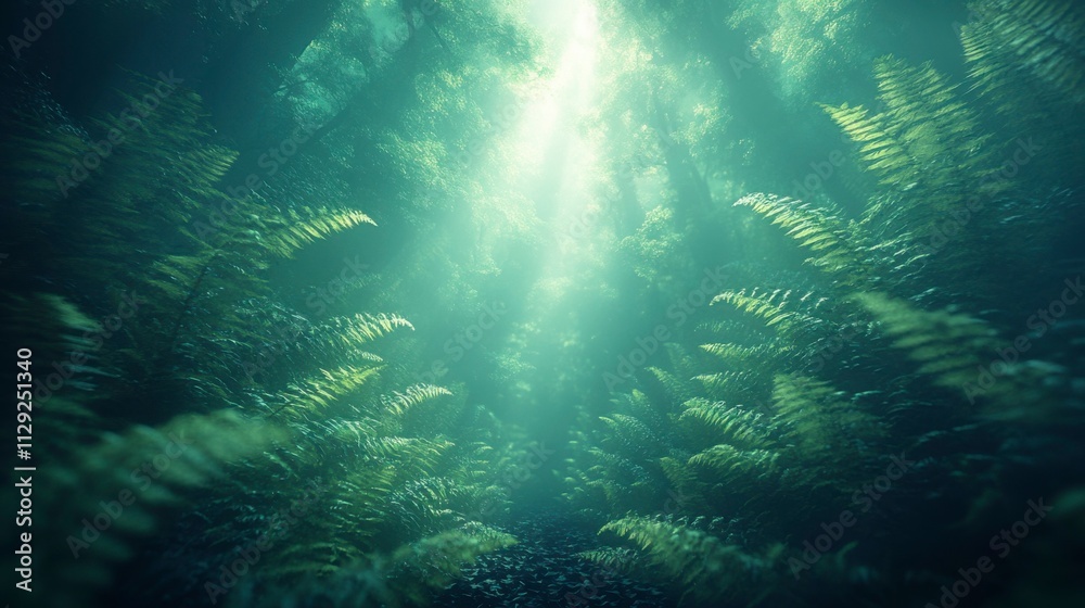 Obraz premium Green and blue neon light creating a striking tropical aesthetic with bold highlights and intricate leaf patterns on a black surface