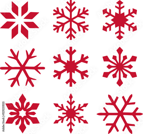 Set of red snow flakes designs vector 