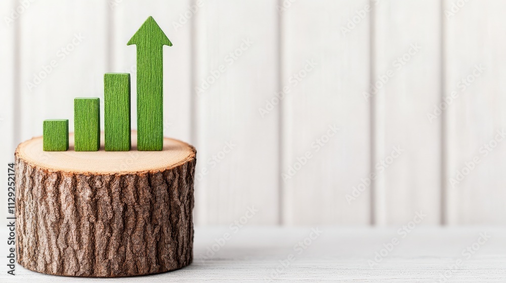 Sustainable Growth: Green arrow graph on tree stump Sustainable Growth: Green arrow graph on tree stump