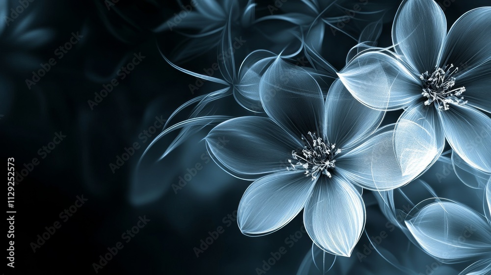 Elegant blue floral design with soft, glowing petals against a dark background. Elegant blue floral design with soft, glowing petals against a dark background.