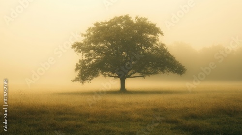 Wallpaper Mural A solitary tree stands in a misty field, evoking tranquility and nature's beauty. Torontodigital.ca