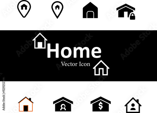 Home icon set with 6 different negative space designs. Featuring minimalist home icons, ideal for representing real estate, property listings, housing, and construction themes.
