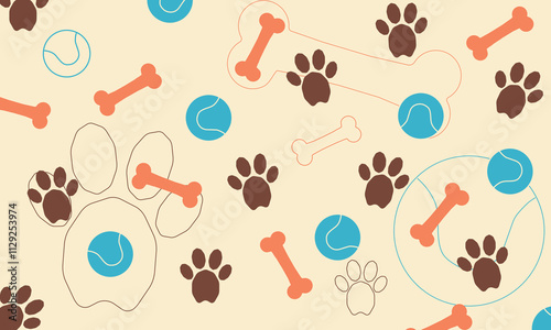 A delightful design showcases paw prints, a bouncy ball, and crunchy bones, celebrating our furry friends.
