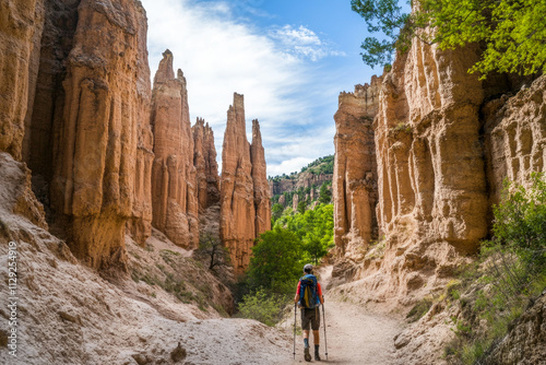 Hiker exploring majestic hoodoos in bryce canyon national park