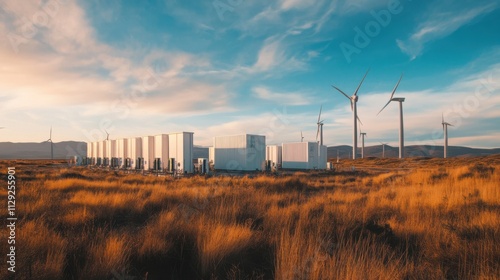 An innovative renewable energy storage facility with large-scale battery arrays and grid integration systems, Sustainable style, photo of photo