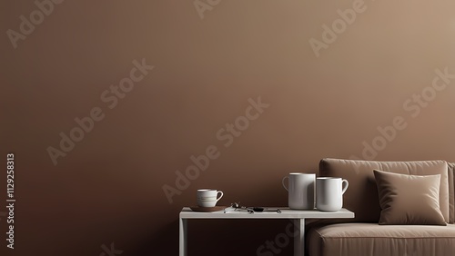 Wallpaper Mural Bright and inviting living room styled in mocha mousse shades, highlighting a balance of soft neutrals and natural textures. Torontodigital.ca