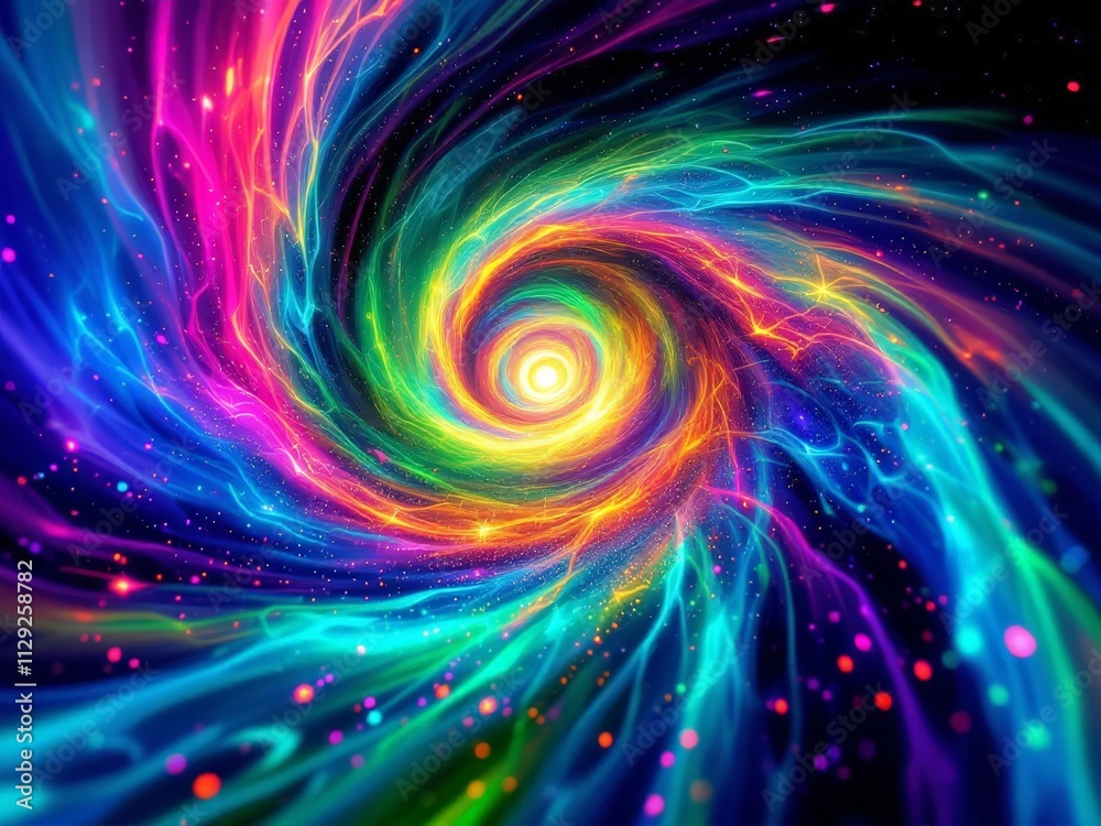 Obraz premium Galactic whirl of vibrant colors swirls through the cosmos, revealing the beauty of the universe in stunning brilliance