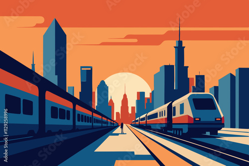 Train station in the middle of a bustling city