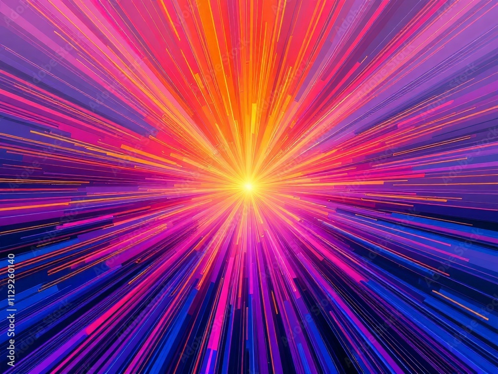 Obraz premium Vibrant explosion of colors radiating light and energy in a cosmic landscape at dusk