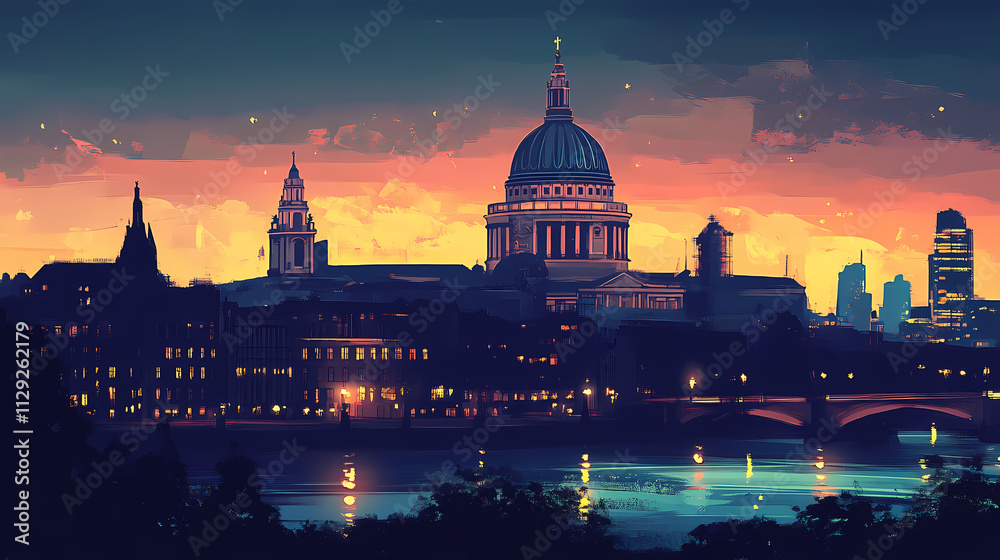 Obraz premium St pauls cathedral at night. Basilica. Illustration
