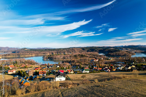 Fototapeta Naklejka Na Ścianę i Meble -  View from the drone of Polańczyk, Lake Solina and the Bieszczady Mountains.