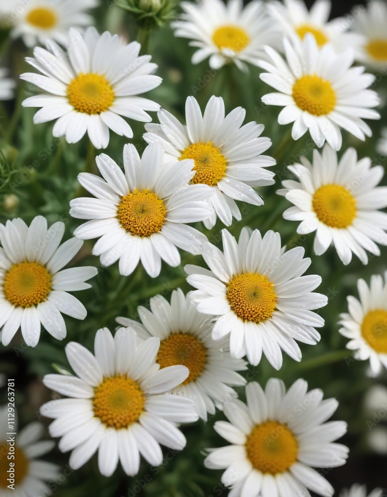 Macro shot of delicate white daisy fleabane flowers, spring, white petals