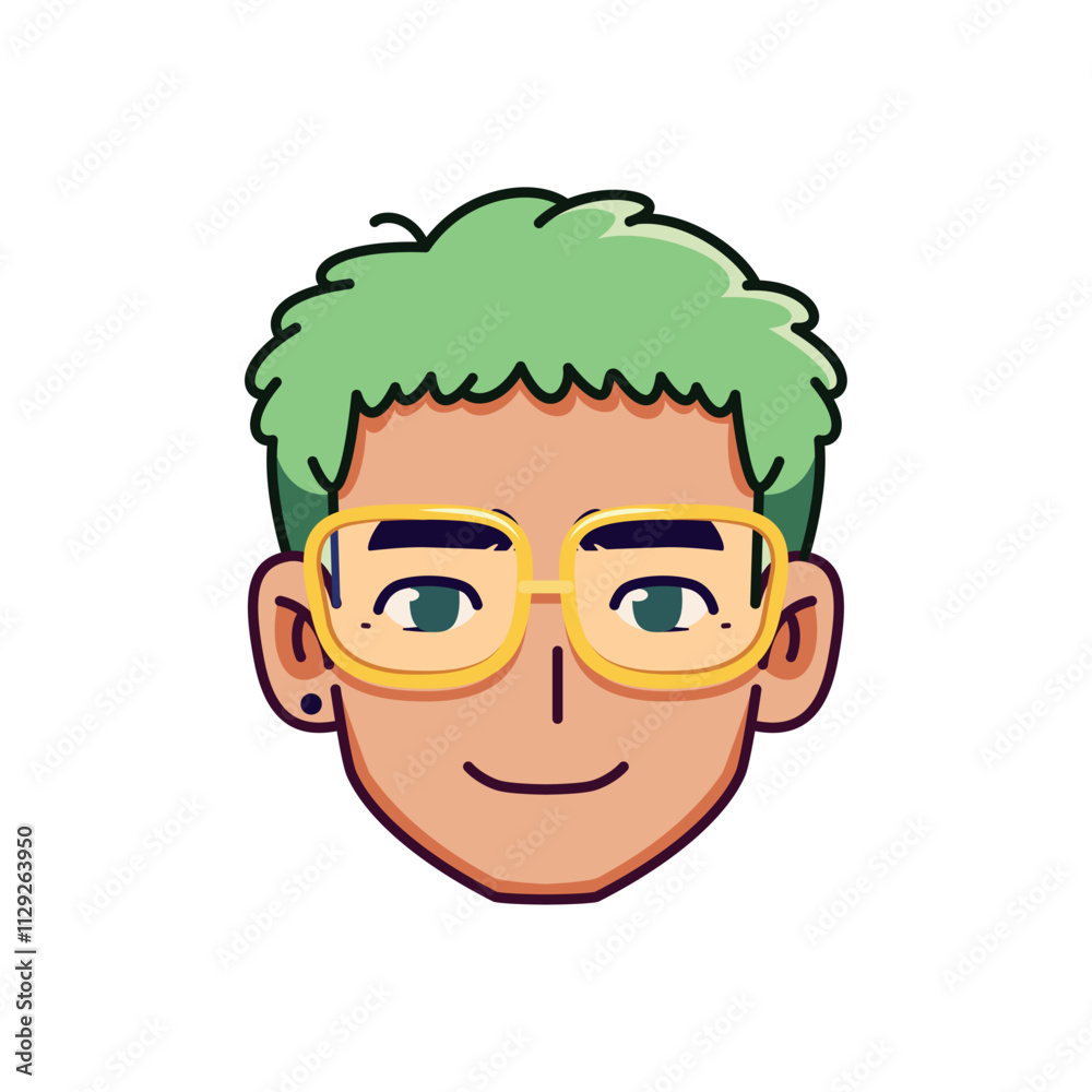 Vector Young Smiling Man Avatar Glasses Cartoon Illustration Isolated Vector Young Smiling Man Avatar Glasses Cartoon Illustration Isolated