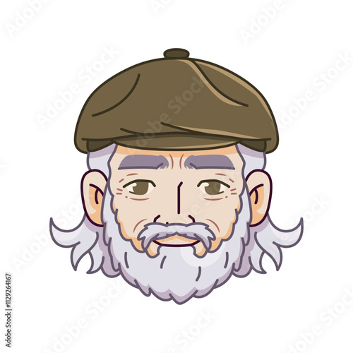 Vector Old Smiling Man Avatar Hat Cartoon Illustration Isolated