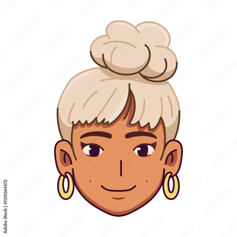 Fototapeta premium Vector Young Smiling Black Woman Avatar Cartoon Illustration Isolated