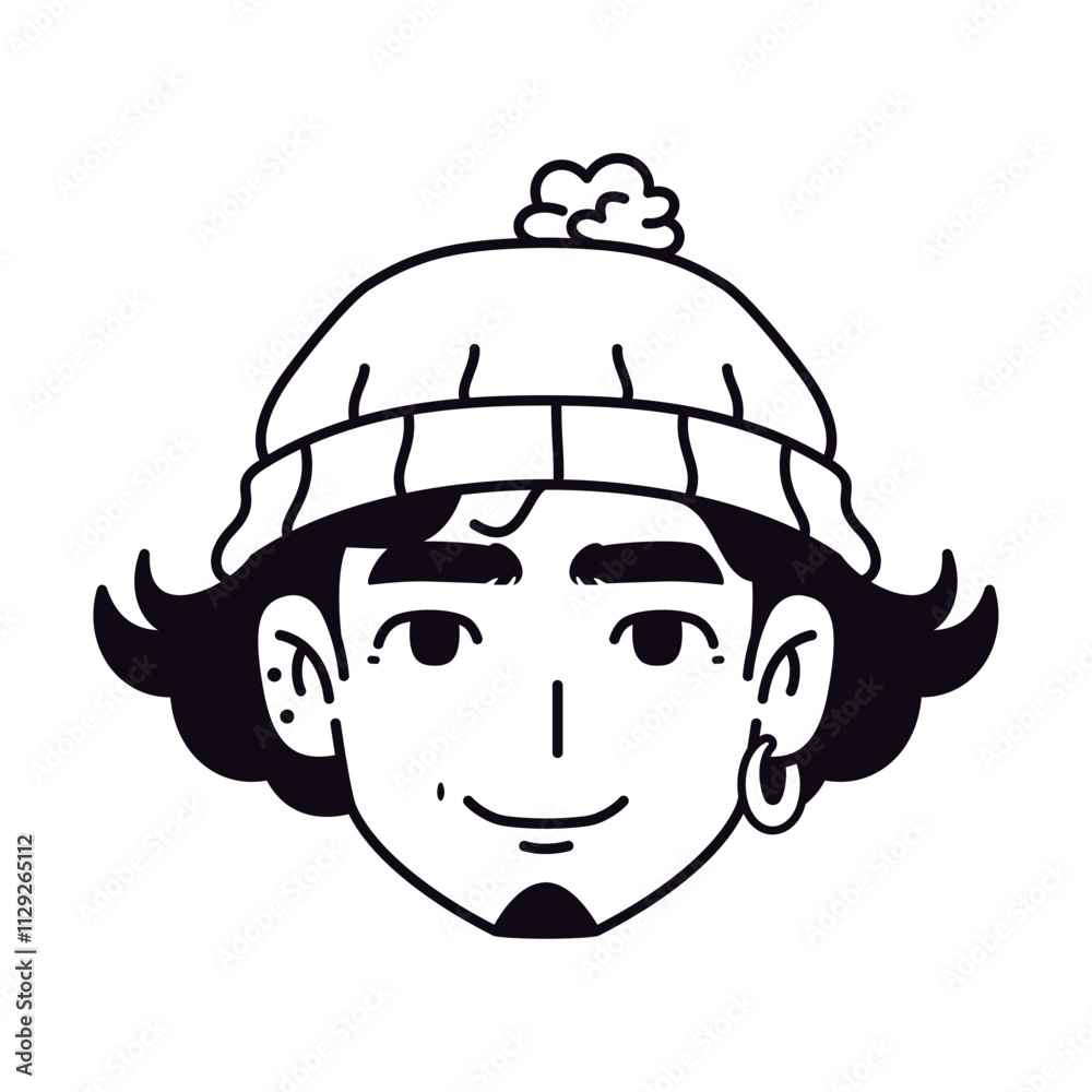 Vector Young Smiling Man Avatar Wool Hat Cartoon Illustration Isolated Vector Young Smiling Man Avatar Wool Hat Cartoon Illustration Isolated