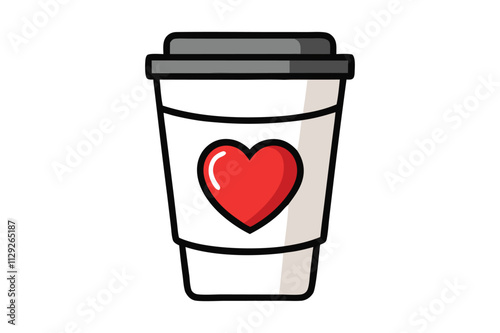 Disposable coffee cup with love icon vector illustration