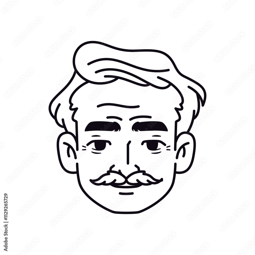 Vector Old Smiling Man Avatar Moustache Cartoon Illustration Isolated Vector Old Smiling Man Avatar Moustache Cartoon Illustration Isolated
