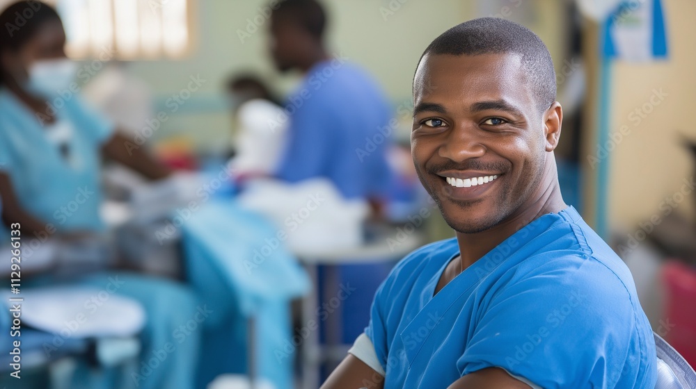 donor smiling as a healthcare worker efficiently manages the process donor smiling as a healthcare worker efficiently manages the process