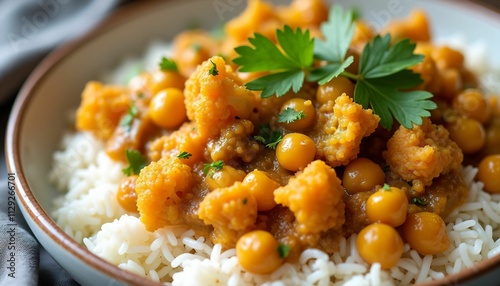 Delicious Chickpea and Cauliflower Curry with Rice 