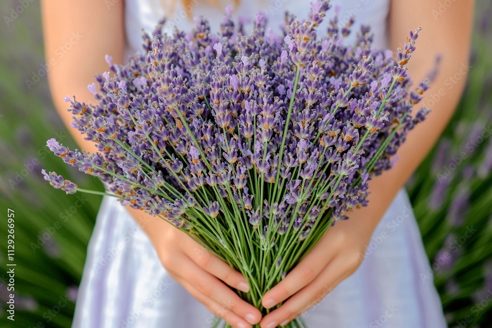 Lavender bouquet held by a person in a serene field at golden hour Lavender bouquet held by a person in a serene field at golden hour