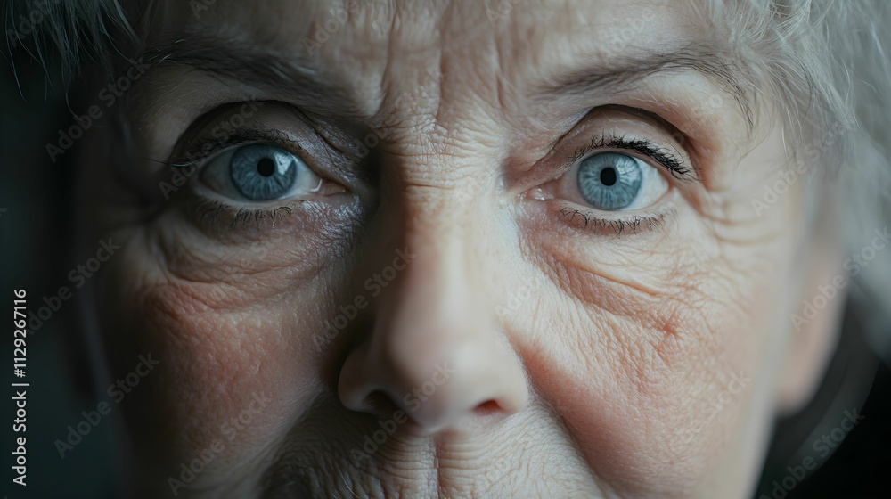 Close-up of an elderly woman\'s expressive eyes revealing wisdom and experience in soft light Close-up of an elderly woman\'s expressive eyes revealing wisdom and experience in soft light