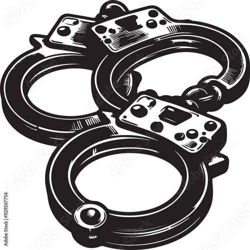 handcuffs and key and High angle shot of metal handcuffs isolated silhouette art of illustration