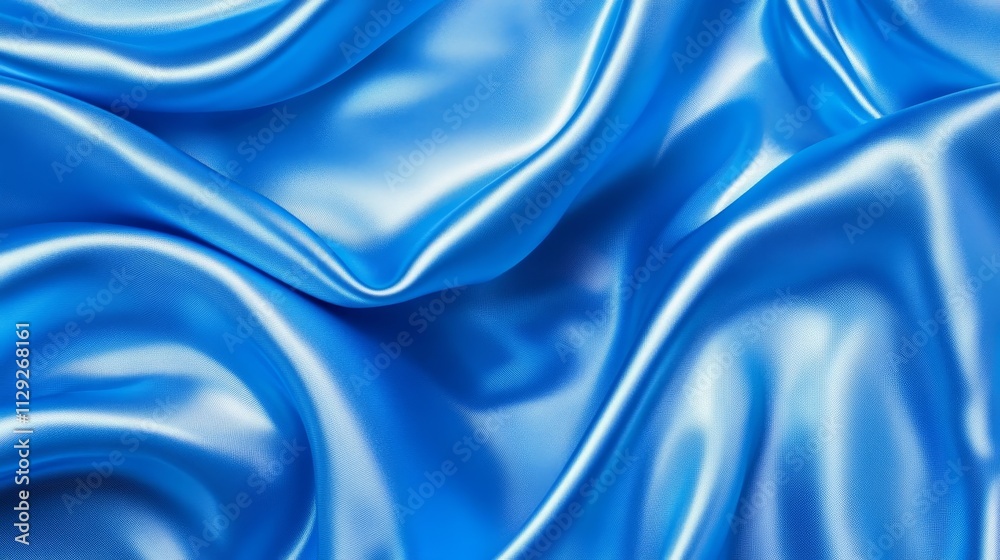 A close-up of smooth, shimmering blue satin fabric showcasing its texture and sheen. A close-up of smooth, shimmering blue satin fabric showcasing its texture and sheen.
