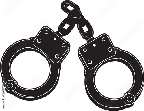 handcuffs and key and High angle shot of metal handcuffs isolated silhouette art of illustration