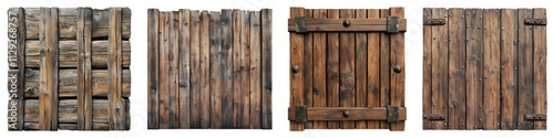 Old wooden fence isolated on transparent background, Set of