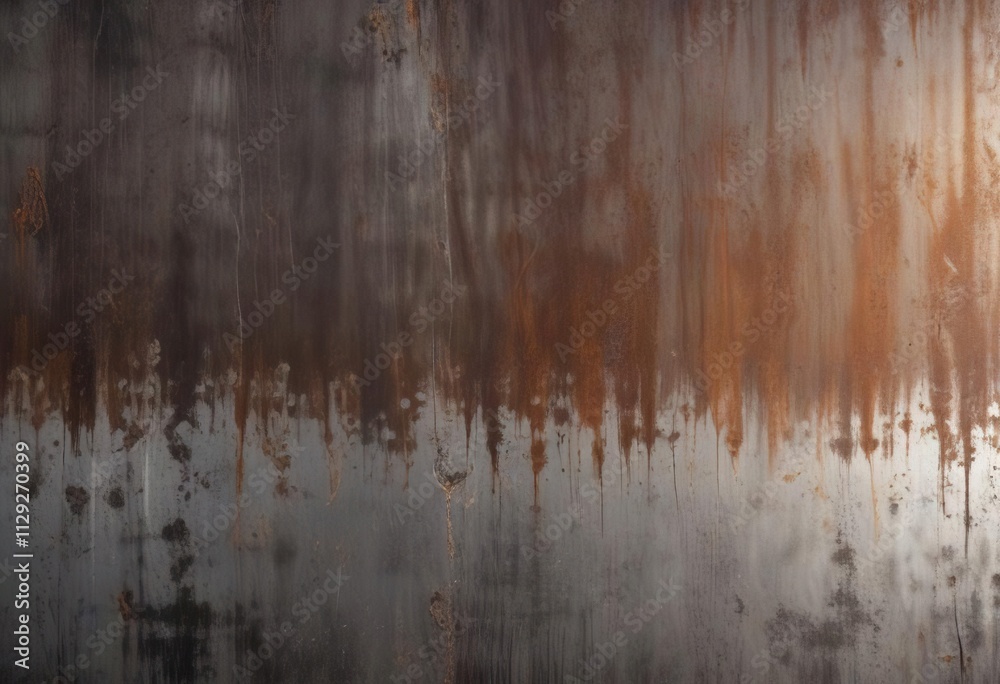 Fototapeta premium Metal sheet with deep scratches and rust spots, rust spots, scratched metal, urban landscape, rugged terrain, metallic texture