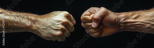 Two fists bumping against neutral background symbolizing unity