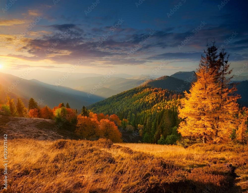 Fototapeta premium The Warmth of Fall: Sunset Over Autumn Trees