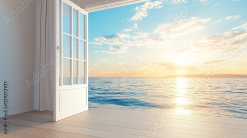 open door leading to a glowing  limitless horizon  symbolizing freedom of opportunity and achieving career dreams