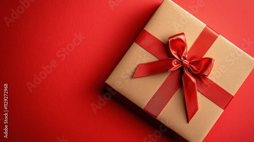 Open box with a glossy red bow on a bold red backdrop, conveying anticipation, excitement, and the joy of gifting