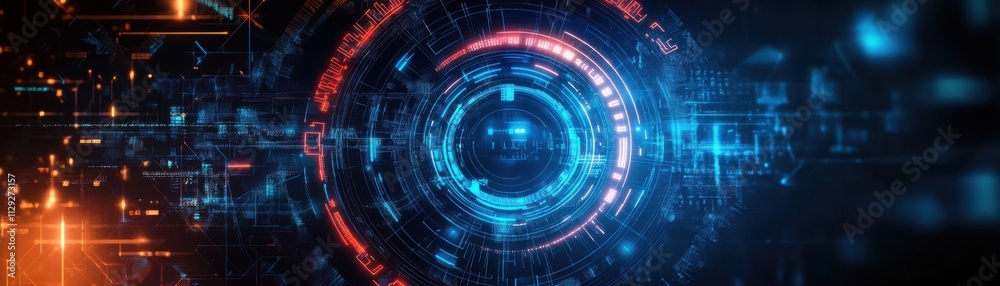 Futuristic digital interface with glowing elements and intricate circuit patterns. Futuristic digital interface with glowing elements and intricate circuit patterns.
