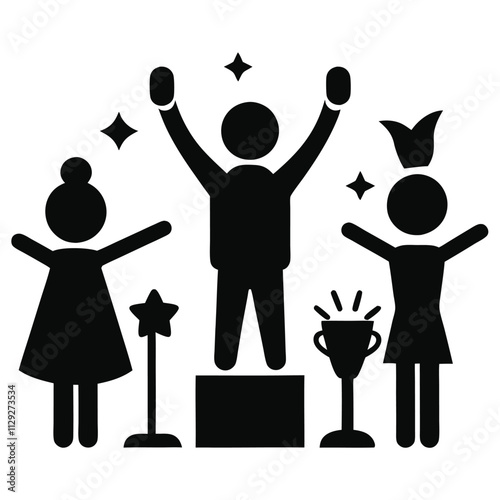 black silhouette Small Group Celebration Icon Square Button Set