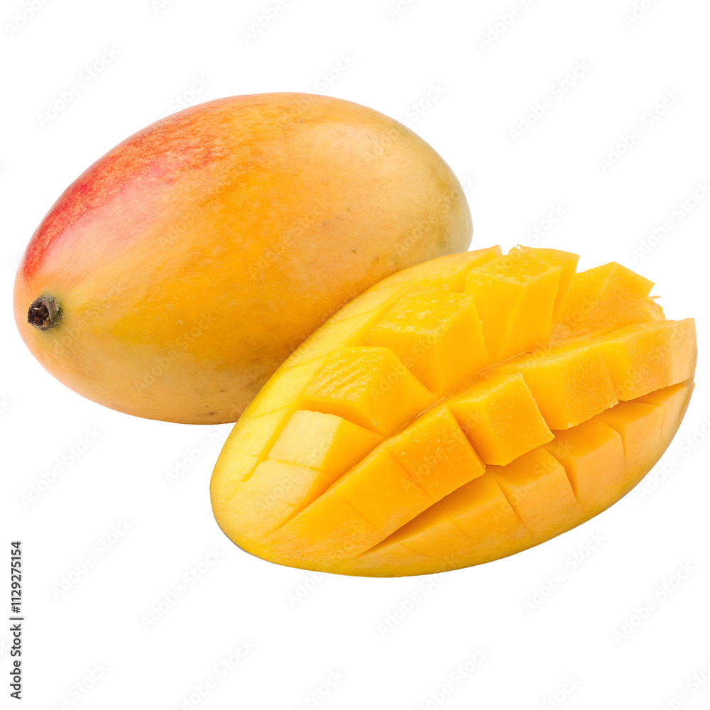 Fresh Mango with Sliced Sections isolated on transparent background cutout, Png, Cutout Fresh Mango with Sliced Sections isolated on transparent background cutout, Png, Cutout