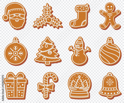 Gingerbread Christmas cookies isolated on transparent background
