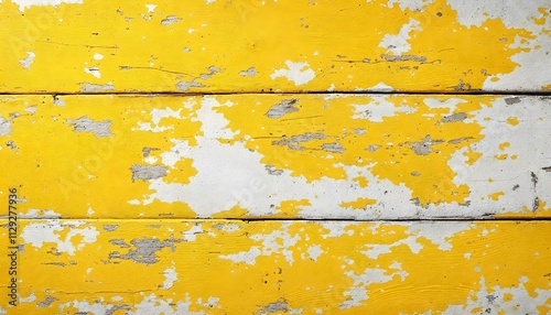 Yellow textured surface of old barn or house siding wall or floor with peeling paint shabby chic backdrop design