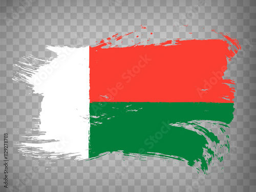 Flag of  Madagascar brush stroke background.  Waving Flag Madagascar on transparent background for your design, app, UI.  Stock vector. EPS10.