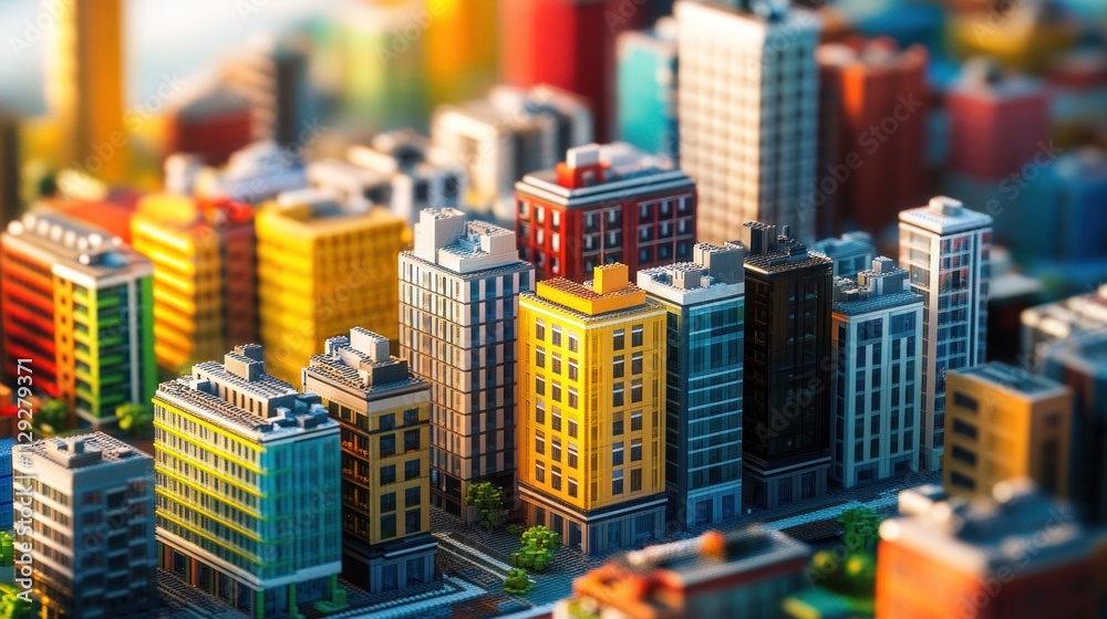 Obraz premium Colorful miniature cityscape with buildings and streets.