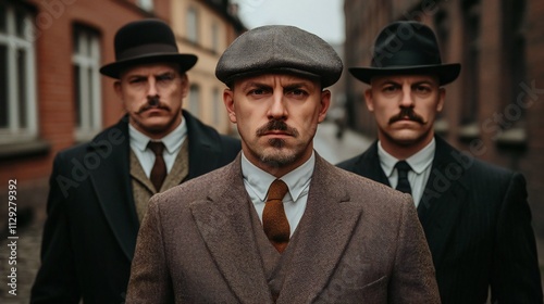 1920s Gangsters Three Men in Suits Urban Street Retro Fashion