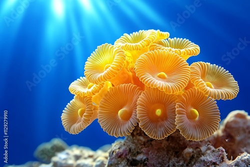 A close-up of coral polyps glowing in the sunlight, showcasing the intricate beauty of the Red Sea underwater ecosystems photo