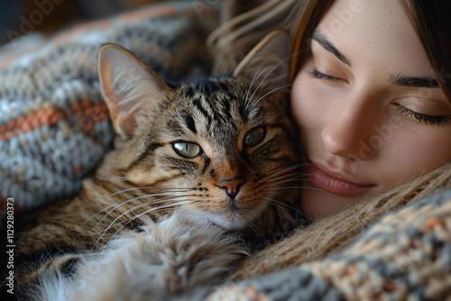 Owner and pet sharing cozy home time