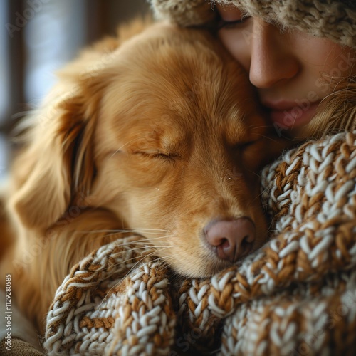 Pet cuddles: relaxing home atmosphere